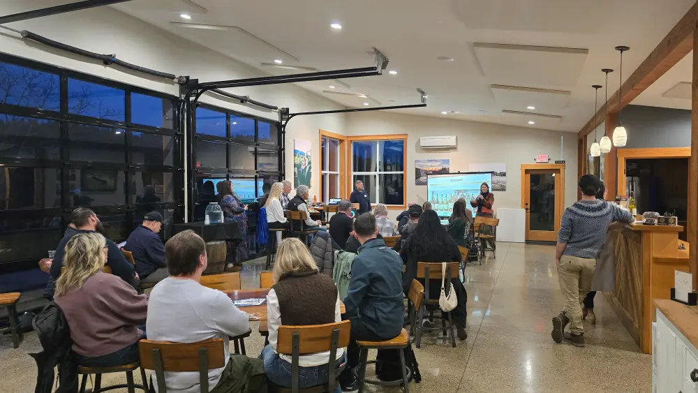 Silverton local residents attend a meeting and event hosted by Silverton's Chamber of Commerce with members. Members are local area business owners, community, and business advocates