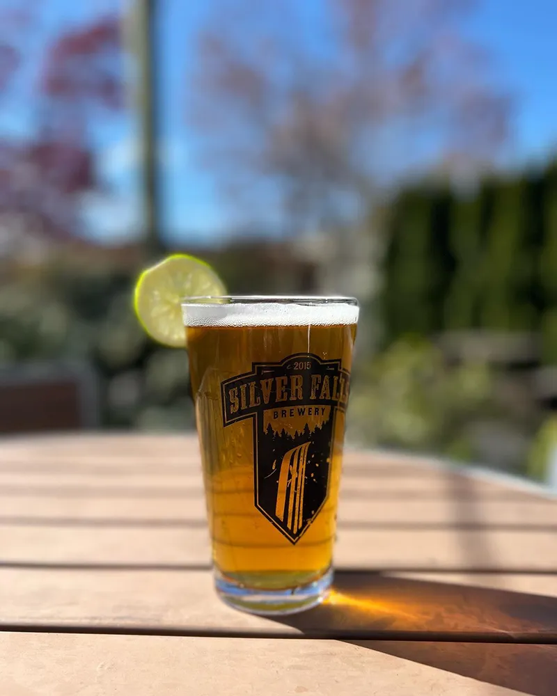 Beer sitting outside on a sunny day in Silverton Oregon